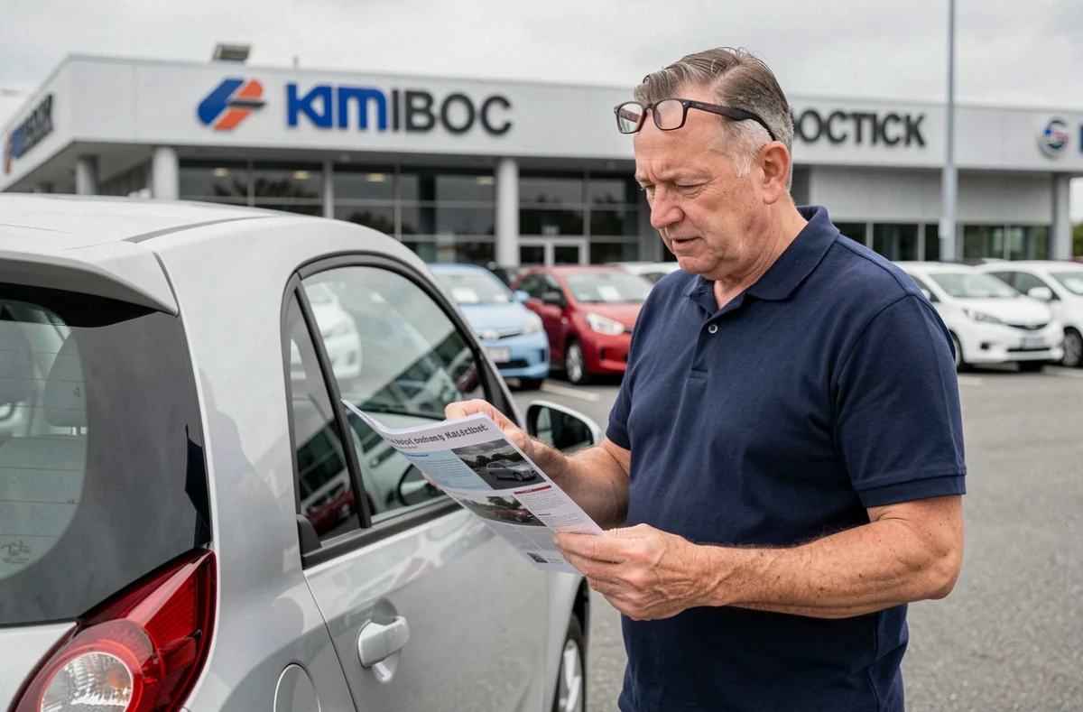 Homme examinant une voiture sans permis électrique dans un concessionnaire