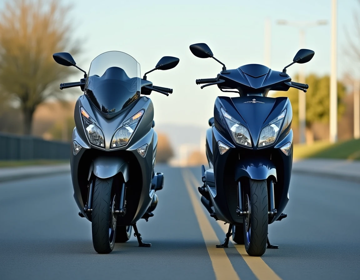 Comparaison côte à côte du Yamaha XMAX 125 et d'un scooter 125 concurrent sur un parking