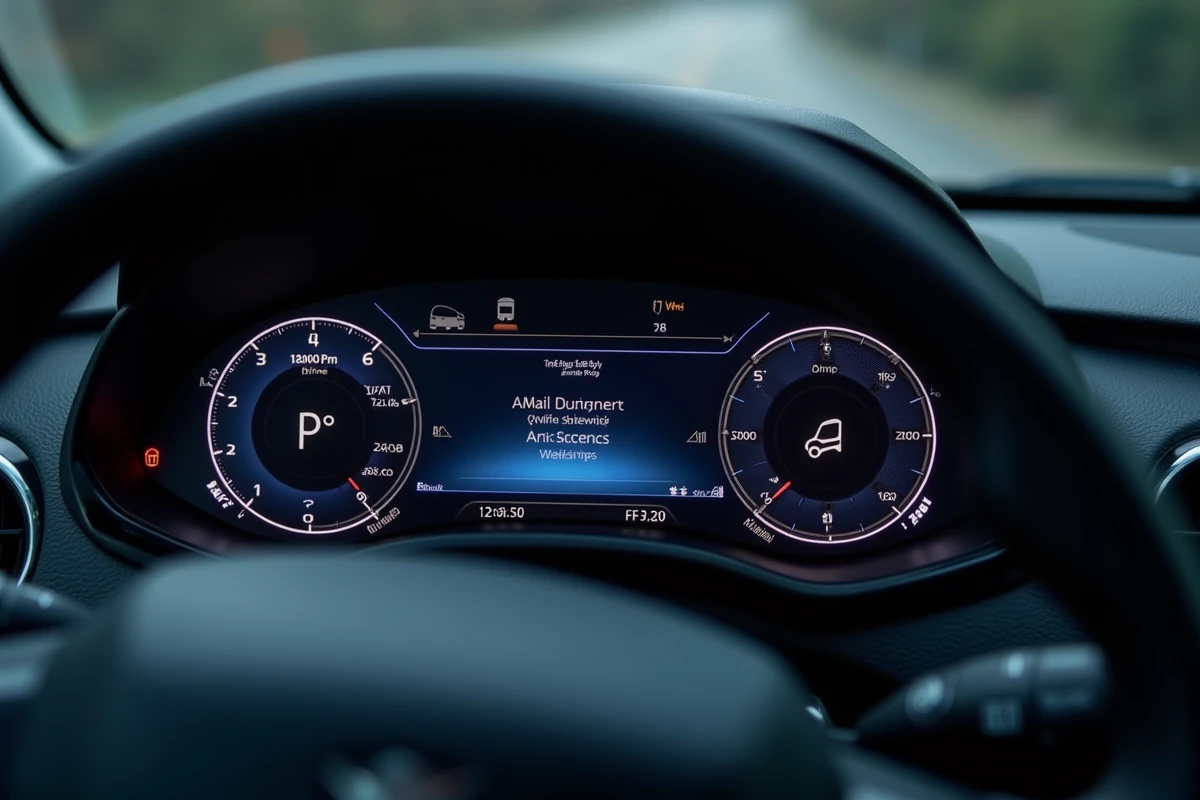Écran numérique du tableau de bord Peugeot 208 affichant le menu de personnalisation des thèmes