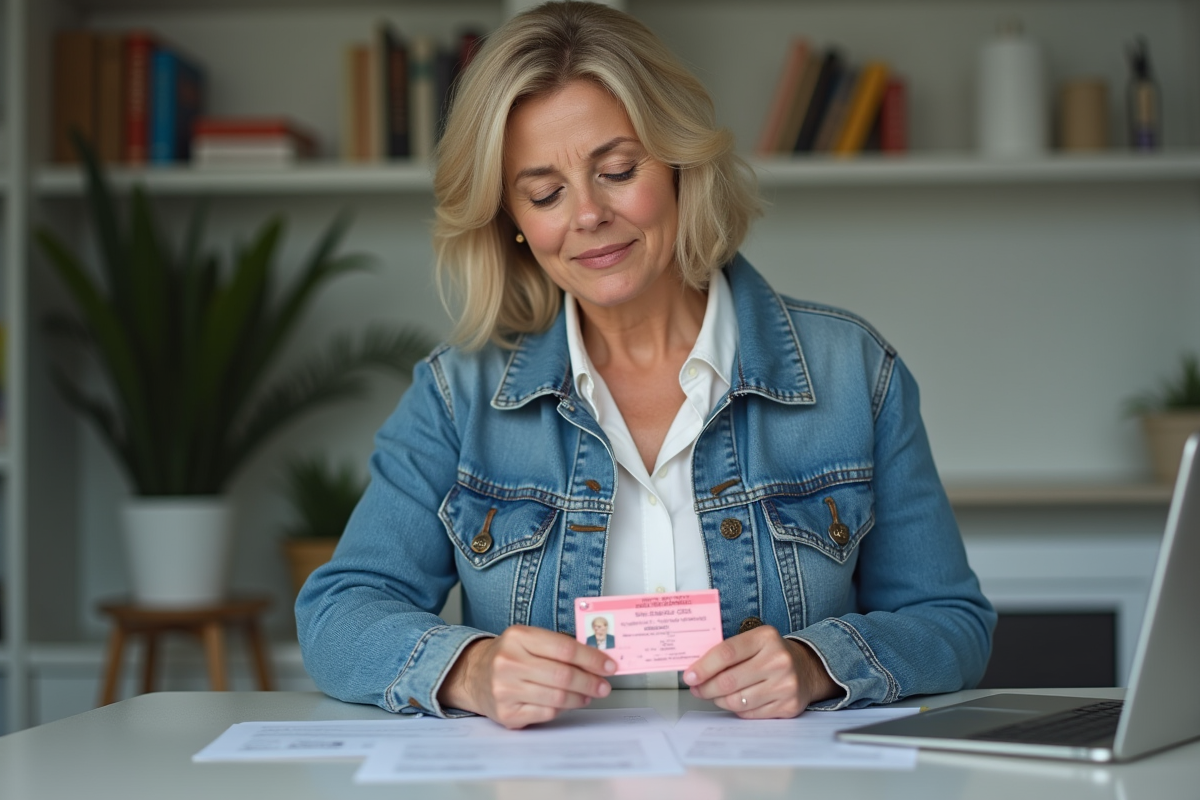 Femme examinant son ancien permis de conduire français