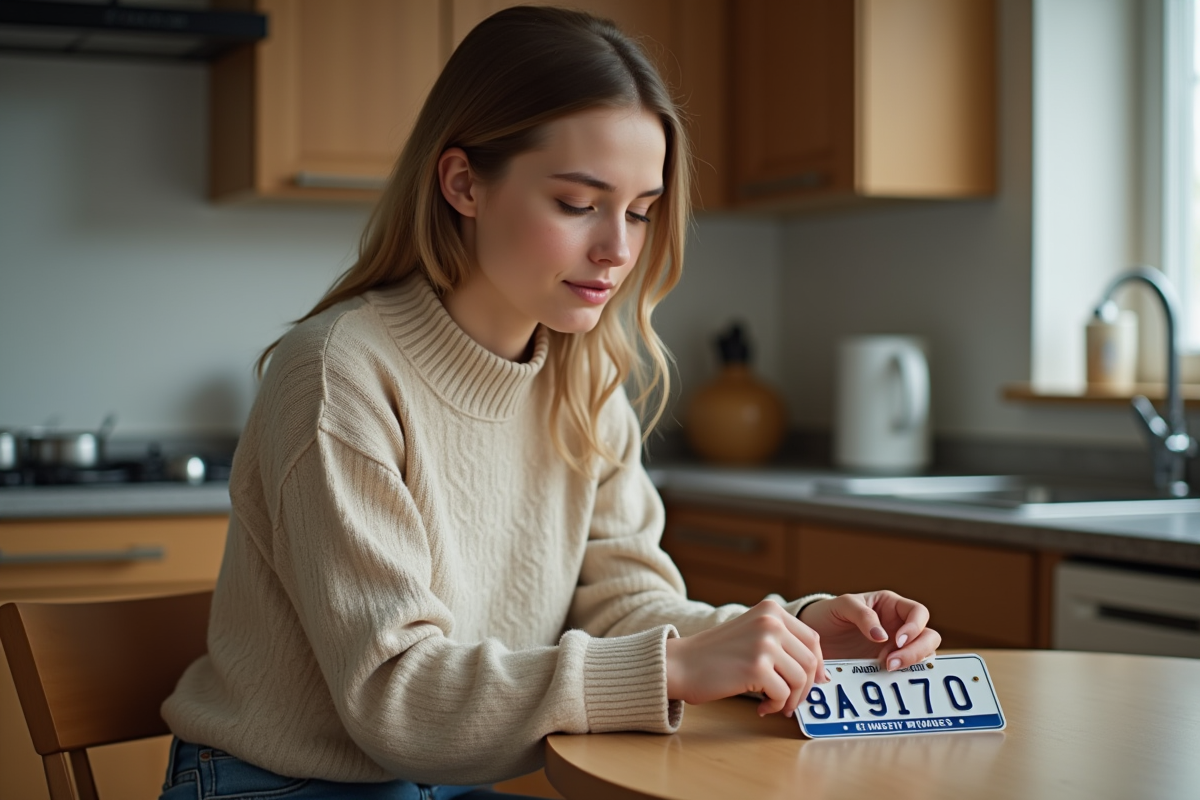 Femme retirant une ancienne plaque d
