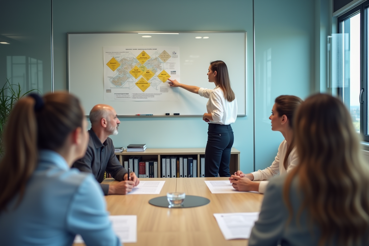 Jeune femme en formation sécurité dans une salle de réunion