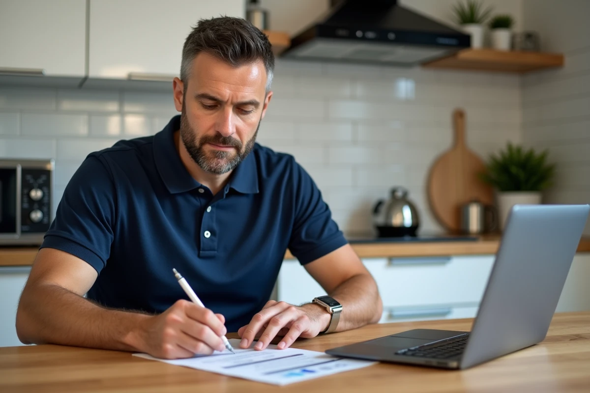 Homme complétant un formulaire de déclaration de sinistre en ligne avec l'assistance de l'application Victor de Direct Assurance