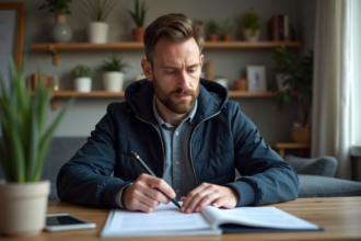 Homme d age moyen au bureau à domicile en pleine concentration