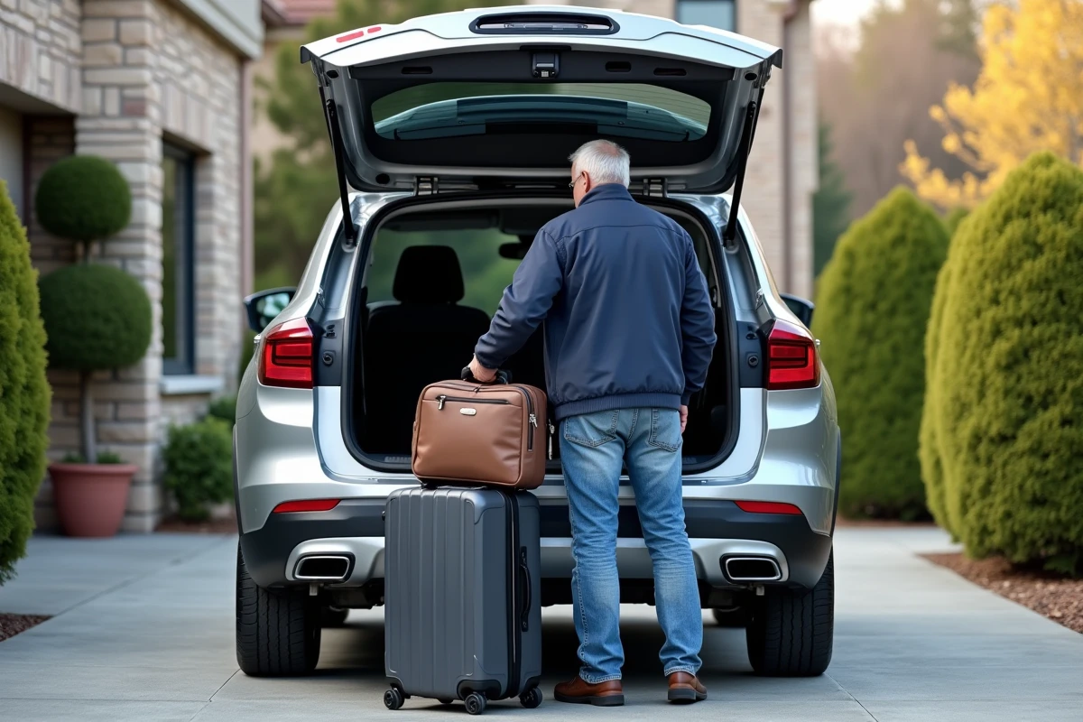 Homme chargeant des bagages dans un SUV moderne