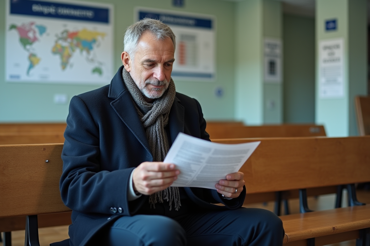 Homme lisant document sur reglementation de conduite