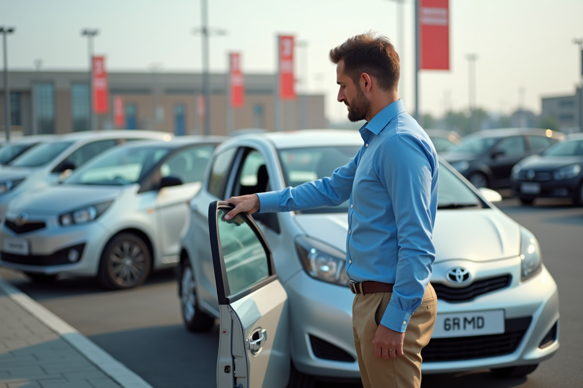 Homme examinant une voiture d