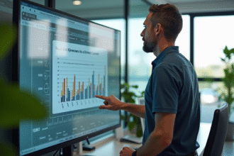 Ingénieur homme analysant un écran technique en bureau moderne