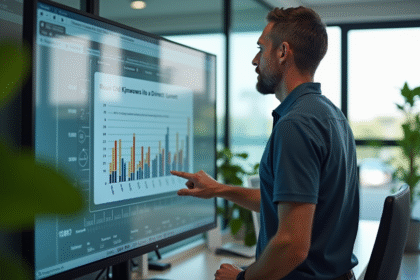 Ingénieur homme analysant un écran technique en bureau moderne