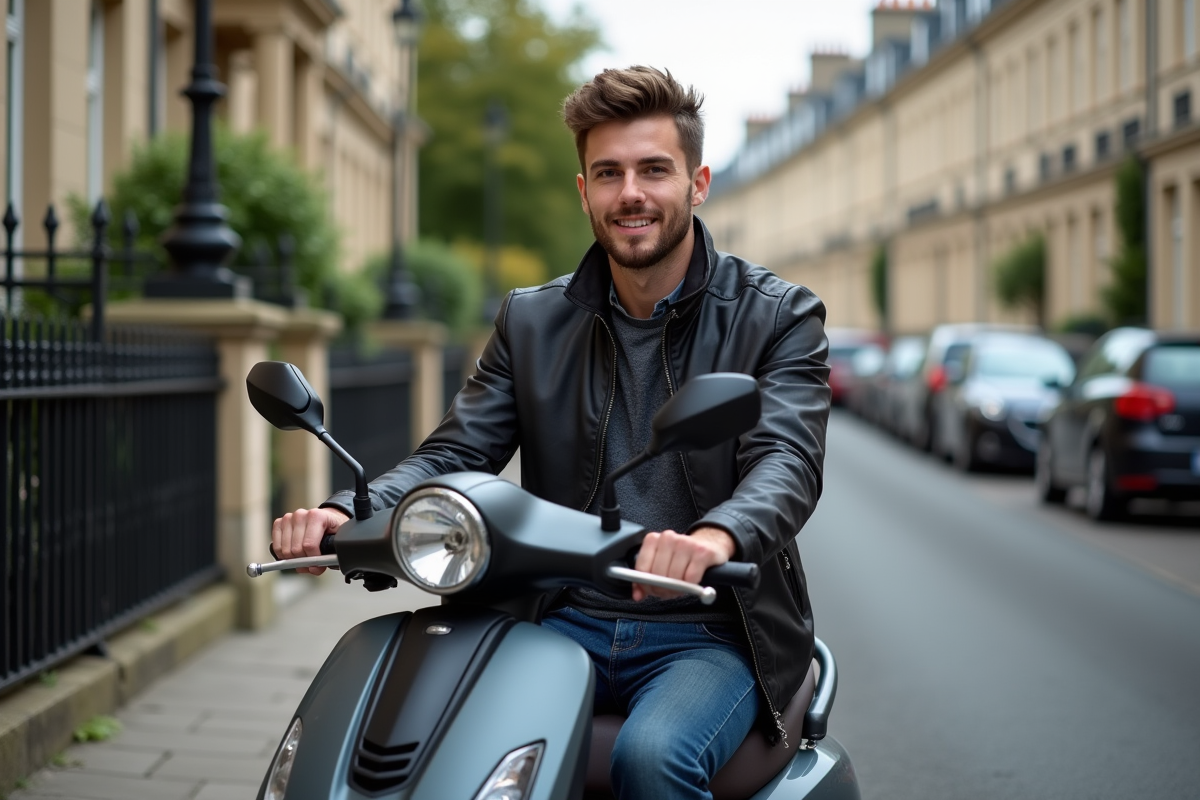 Jeune homme en scooter 125cc en France