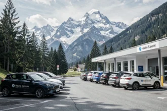 Agences de location de voitures en Haute-Savoie avec le massif du Mont-Blanc en arrière-plan