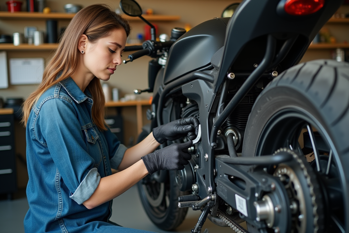 Jeune femme vérifiant la chaîne d