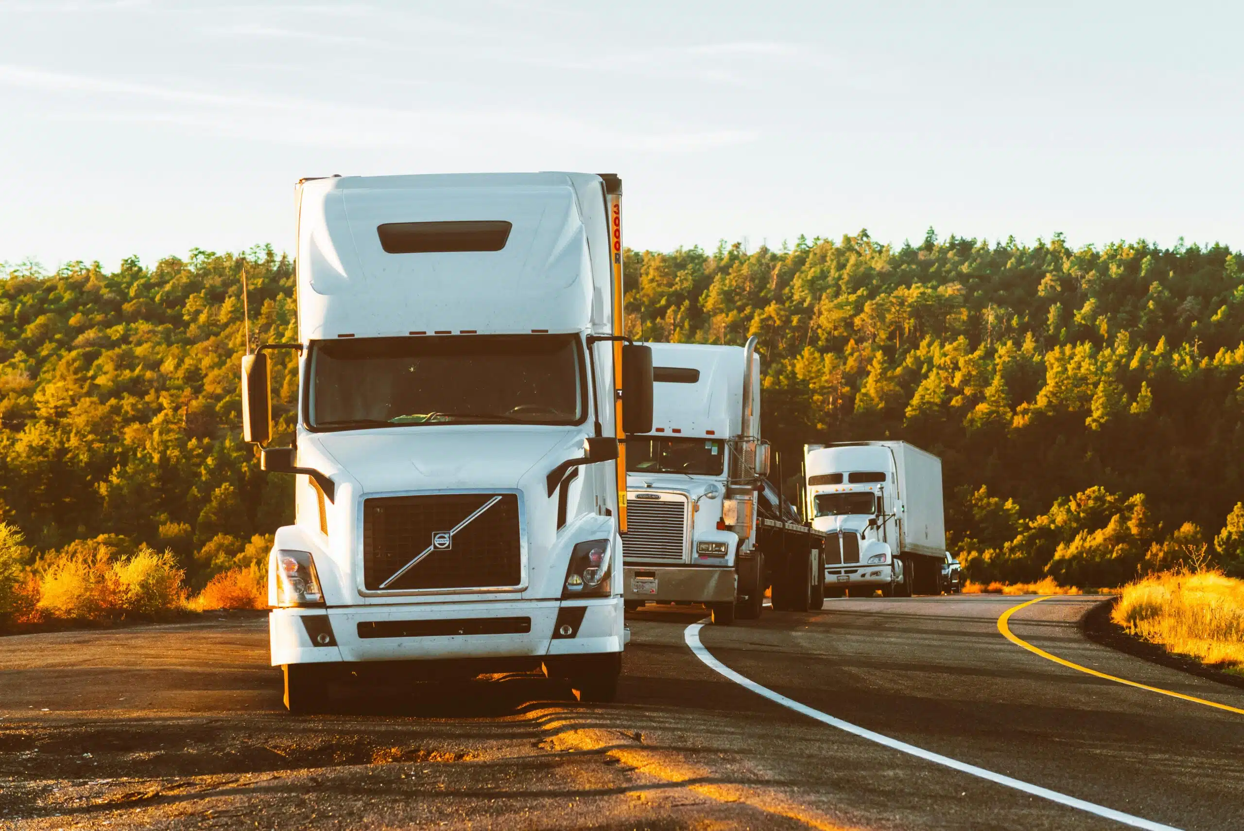 des camions sur le bord de la route