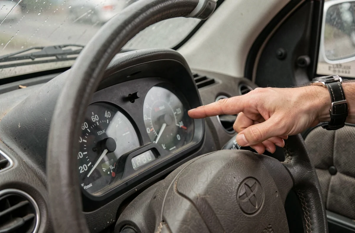 Gros plan sur le tableau de bord et le kilométrage d'une voiturette sans permis d'occasion